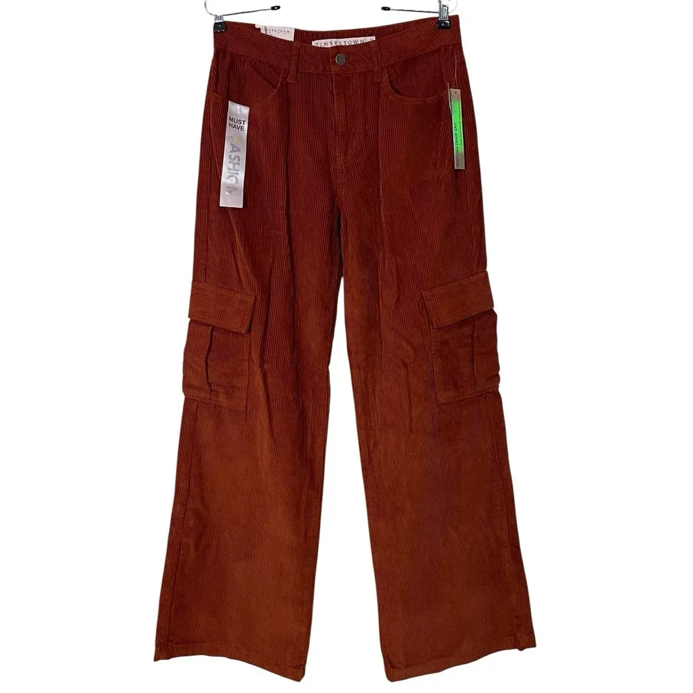 NWT Tinseltown Brown Corduroy Wide‎ Leg Cargo Pant Y2K Grunge Skater Rave 5 / 27